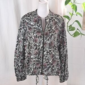 Free People soft zip up floral bomber jacket balloon sleeve oversized fit szXS